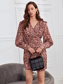 SHEIN Unity Đầm Nút Xù Trọn gói Tất cả trên in Thanh lịch - Nhiều màu - Xem 3