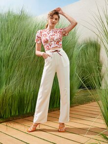 SHEIN 滿版印花短款T恤 - 紅白色 - 查看 3