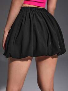 SHEIN MOD Rhinestone Detail Puff Hem Skirt - Black - View 2