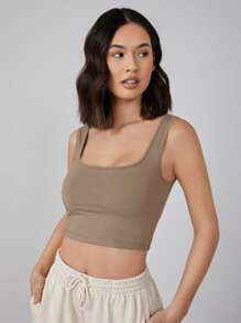 SHEIN BASICS Solid Tank Top - Mocha Brown - View 1