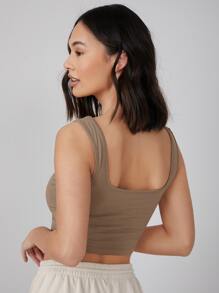 SHEIN BASICS Solid Tank Top - Mocha Brown - View 2