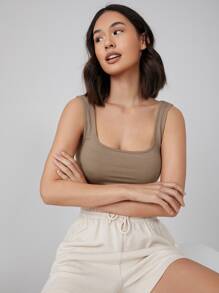 SHEIN BASICS Solid Tank Top - Mocha Brown - View 3