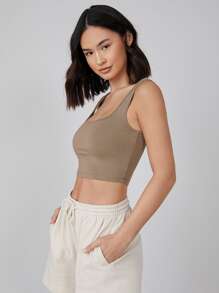 SHEIN BASICS Solid Tank Top - Mocha Brown - View 4