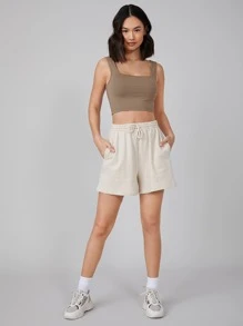 SHEIN BASICS Solid Tank Top - Mocha Brown - View 5