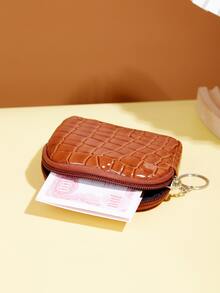 鱷魚壓紋零錢包 - 棕色 - 查看 2