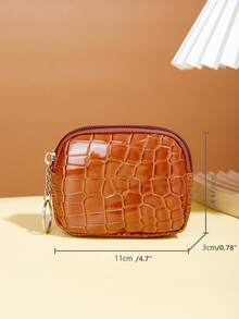 鱷魚壓紋零錢包 - 棕色 - 查看 3