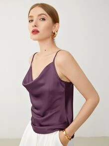 BizChic Cổ bọc Xa ten Cami ngọn Trang phục làm việc - Màu tím - Xem 3