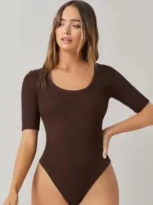 SHEIN BASICS Casual Solid Scoop Neck Form Fitted Bodysuit