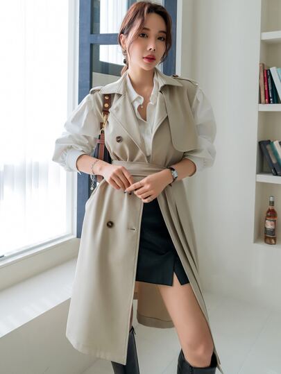 DAZY Casual Solid Color Sleeveless Double-Breasted Trench Coat,Fall Clothes Women Jacket Vest