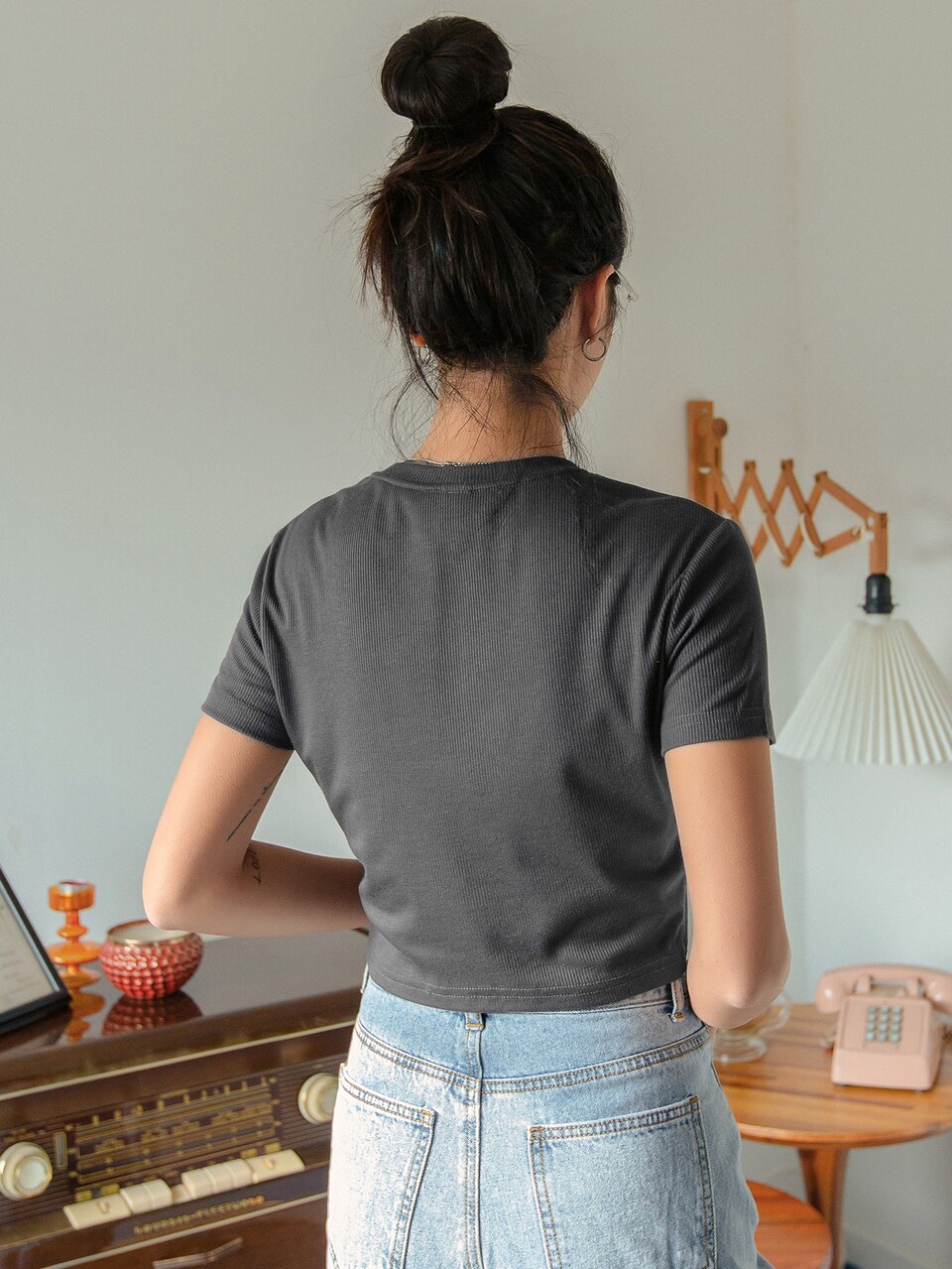 Duck Embroidery Rib-knit Crop Tee