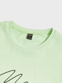 Manfinity VCAY Men Cotton Letter Graphic Tee & Drawstring Waist Track Shorts - Lime Green - View 3