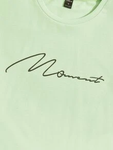 Manfinity VCAY Men Cotton Letter Graphic Tee & Drawstring Waist Track Shorts - Lime Green - View 4