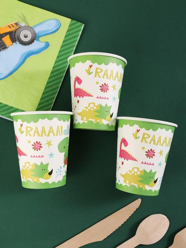 10pcs Disposable Paper Cup,Cute Dinosaur Print Disposable Cup For Party