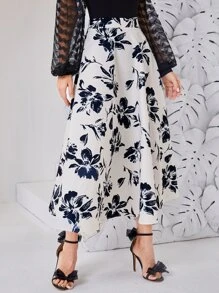 Modelyn Chân váy xòe họa tiết hoa - Đen và trắng - Xem 4