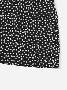 SHEIN 毛邊小少女背心上衣和小碎花裙套裝