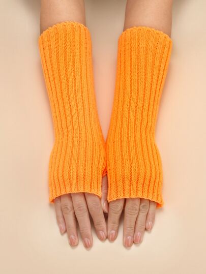 1pair Women's Knitted Stripe Half Finger Gloves For Casual & Party Wear Summer