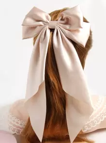 1 kẹp tóc lụa satin nơ, đồ đội đầu hàng ngày - Màu be - Xem 2