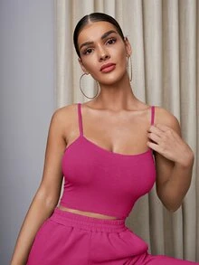 SHEIN BAE 素色短版吊帶上衣 - 玫紅色 - 查看 4