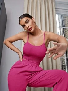 SHEIN BAE 素色短版吊帶上衣 - 玫紅色 - 查看 6