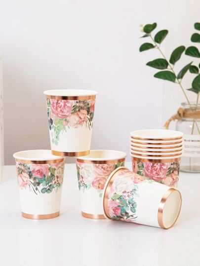 10pcs Flower Print Disposable Cup