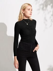 MOTF PREMIUM SLIM-FIT RUCHED TOP - Black - View 1