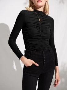 MOTF PREMIUM SLIM-FIT RUCHED TOP - Black - View 3