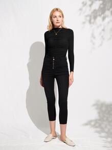 MOTF PREMIUM SLIM-FIT RUCHED TOP - Black - View 8