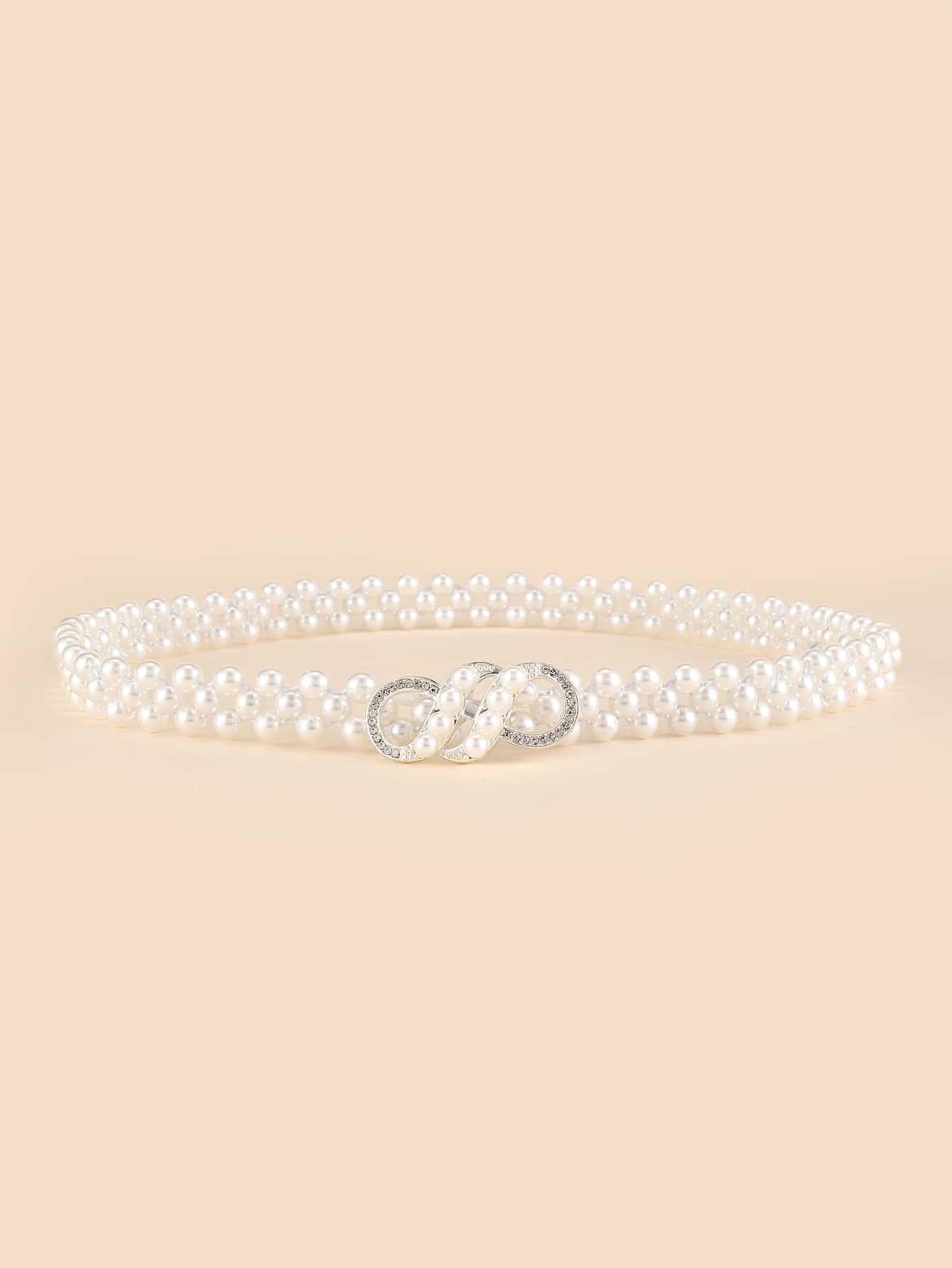 波西米亚风格仿珍珠双串珠女式腰带，适合连衣裙、优雅夏季、秋季、万圣节 - 白色 - 查看 2