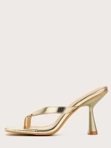 女士金屬質感酒杯高跟丁字褲魅力四射夏天高跟涼鞋 - 金色 - 查看 2