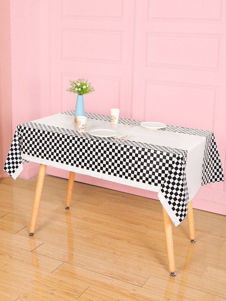 Khăn trải bàn dùng một lần in 1pc kẻ sọc - Đen và trắng - Xem 1