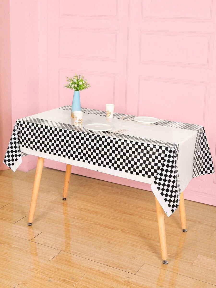 Khăn trải bàn dùng một lần in 1pc kẻ sọc - Đen và trắng - Xem 1