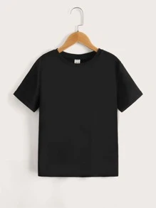 SHEIN Tween Boy Summer Classic College Style Matching Round Neck Short Sleeve T-Shirt With Letter Pattern - Black - View 2