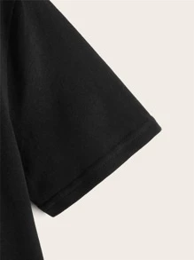 SHEIN Tween Boy Summer Classic College Style Matching Round Neck Short Sleeve T-Shirt With Letter Pattern - Black - View 3