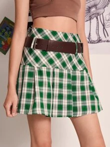 ROMWE Plaid Belted Pleated Skirt - Multicolor - View 4