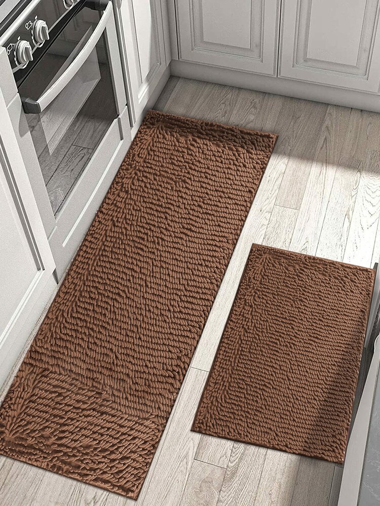 1入組素色雪尼爾廚房地墊 - 咖啡棕 - 查看 1