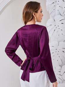SHEIN Solid Twist Tie Back Satin Top - Purple - View 2