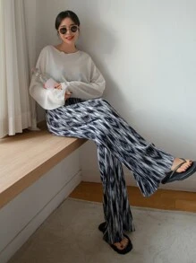 DAZY High Waist Brush Print Plisse Pants - Multicolor - View 1