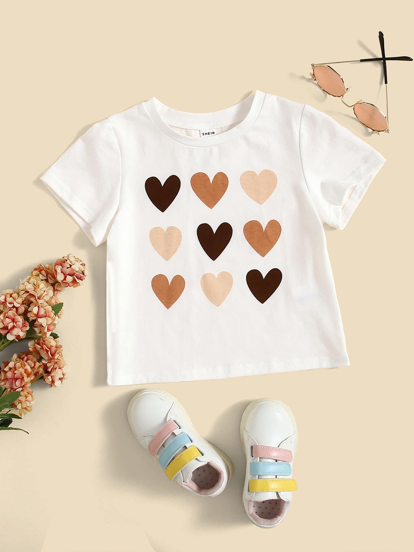 SHEIN Tops con gái lớn Tim Giải trí - trắng - Xem 1