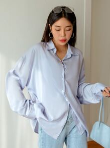 DAZY 落肩纽扣前开衫 秋季上衣 长袖上衣 - 淺藍色 - 查看 7