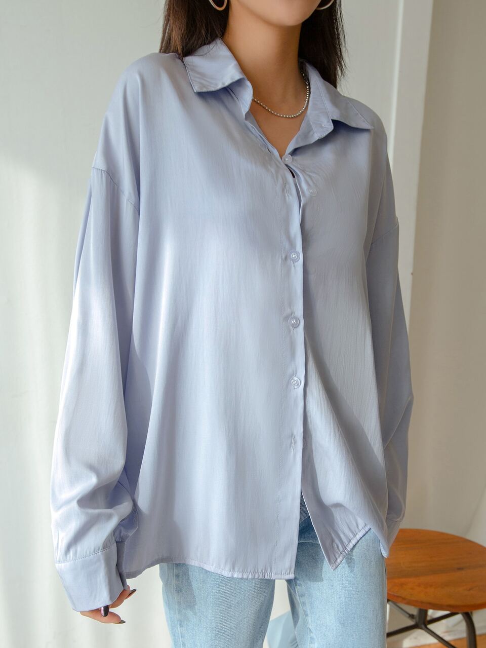 Drop Shoulder Button Front Shirt Fall Tops Long Sleeve Top