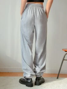 DAZY 字母贴片细节束腰运动长裤 - 淺灰色 - 查看 2