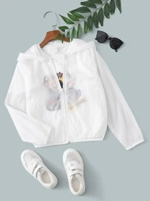 SHEIN 男孩拉鍊開襟連帽半透明夾克 - 白色 - 查看 1