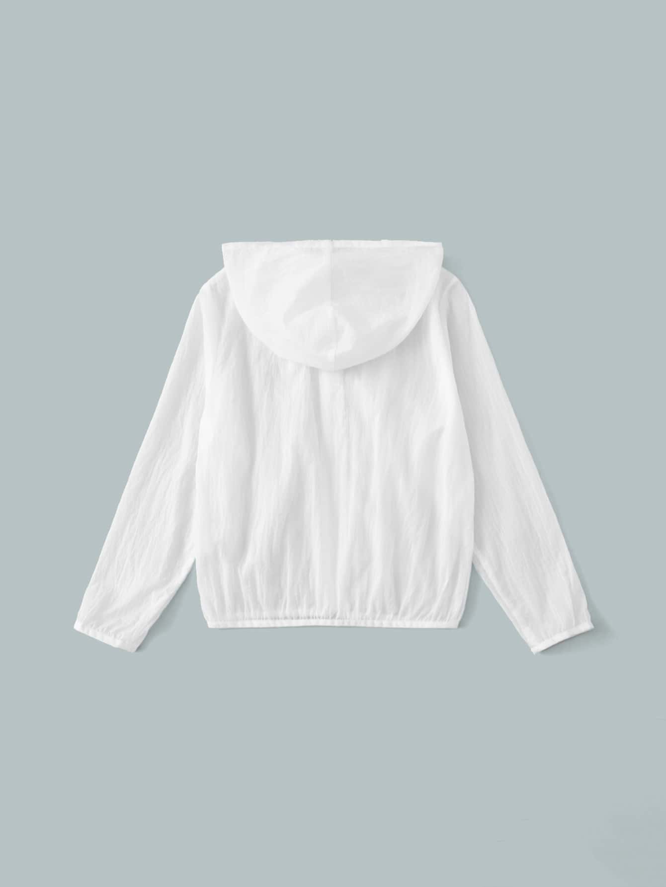 SHEIN 男孩拉鍊開襟連帽半透明夾克 - 白色 - 查看 2