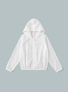 SHEIN 男孩拉鍊開襟連帽半透明夾克 - 白色 - 查看 5