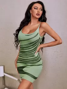 SHEIN SXY 條紋圖案緊身吊帶毛衣裙 - 彩色 - 查看 1