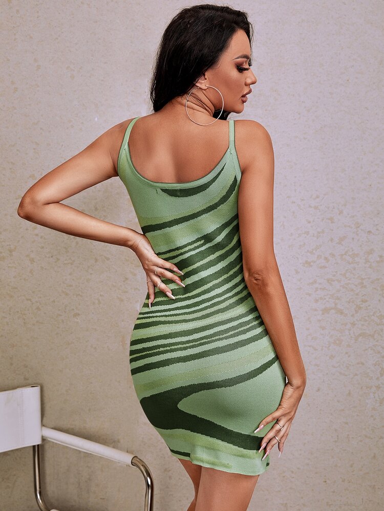 SHEIN SXY 條紋圖案緊身吊帶毛衣裙 - 彩色 - 查看 2