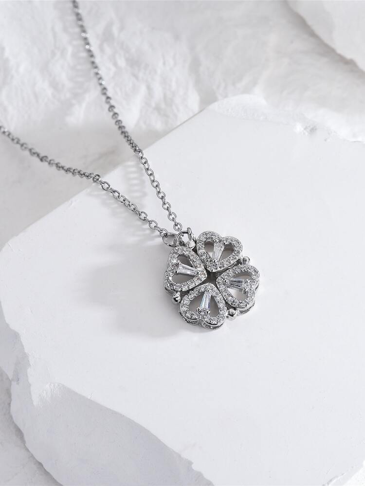 Rhinestone trang trí cỏ ba lá quyến rũ vòng cổ - Bạc - Xem 2