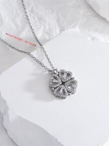 Rhinestone trang trí cỏ ba lá quyến rũ vòng cổ - Bạc - Xem 4