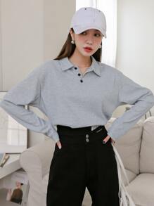 DAZY Polo領滴肩短袖t恤 - 灰色 - 查看 3