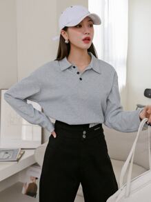 DAZY Polo領滴肩短袖t恤 - 灰色 - 查看 4